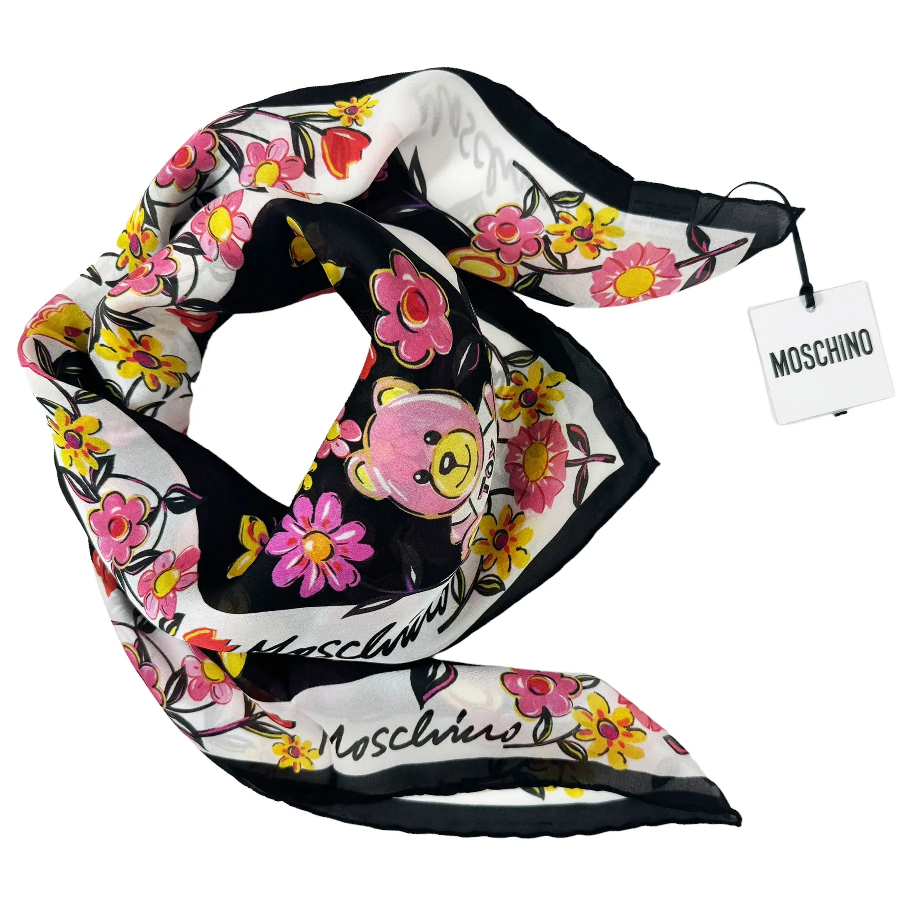 Moschino Scarf Floral Toy Bear Design - Square Silk Foulard FINAL SALE