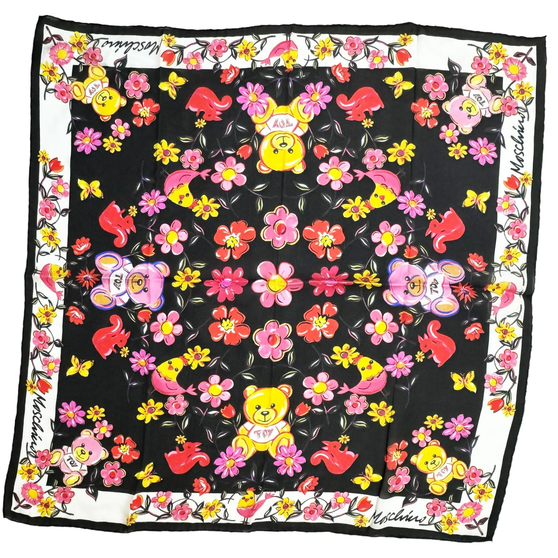 Moschino Scarf Floral Toy Bear Design - Square Silk Foulard FINAL SALE