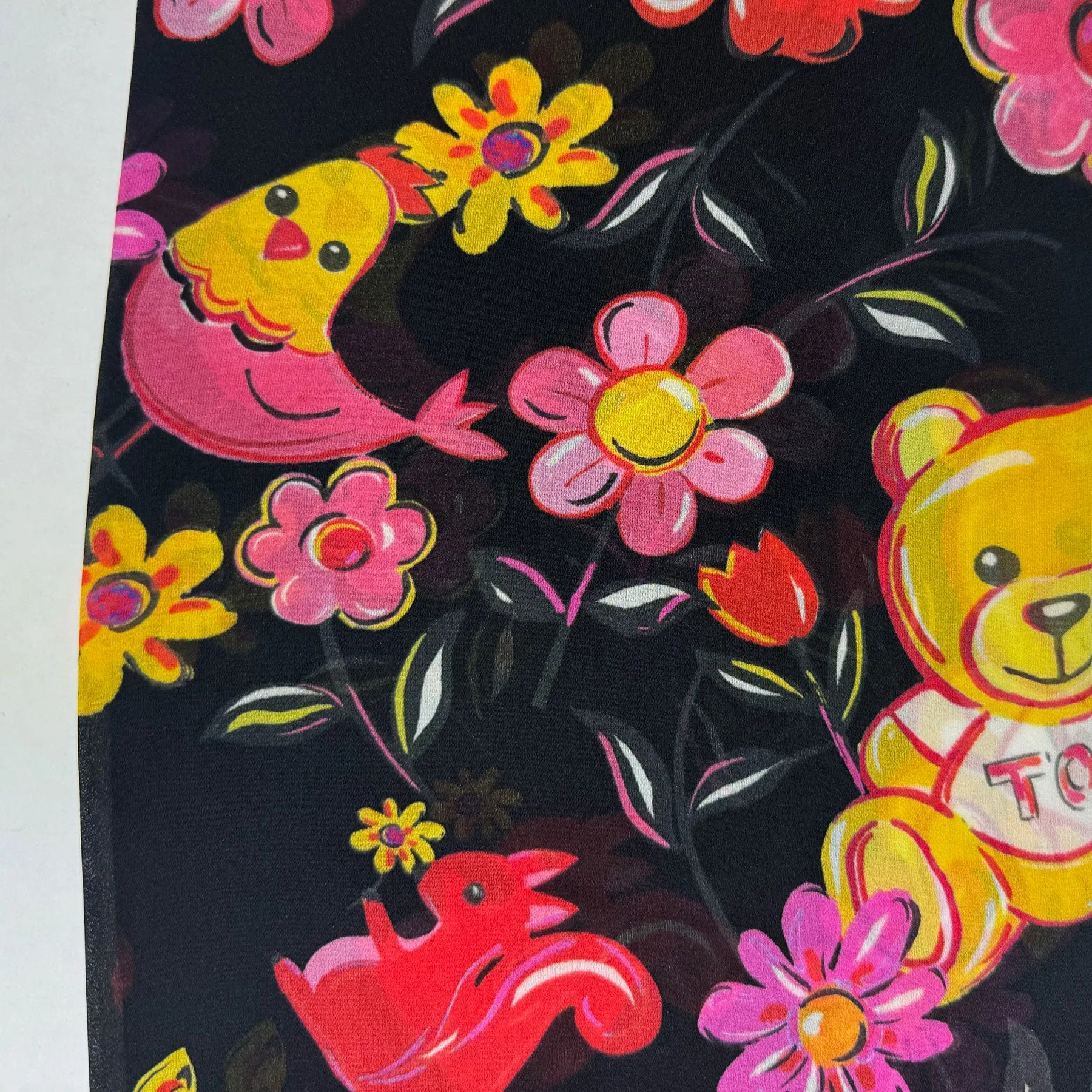 Moschino Scarf Floral Toy Bear Design - Square Silk Foulard FINAL SALE