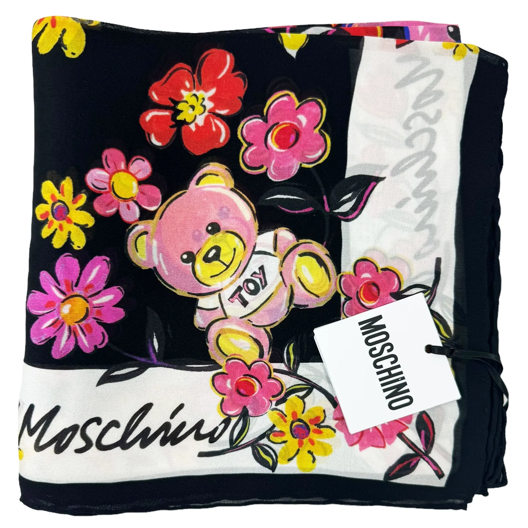 Moschino Scarf Floral Toy Bear Design - Square Silk Foulard FINAL SALE