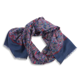 Navy and Multicolored Floral Print Yak and Wool Scarf