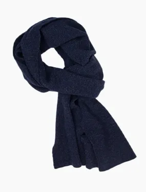 Navy Basket Weave Knitted Wool & Cashmere Scarf