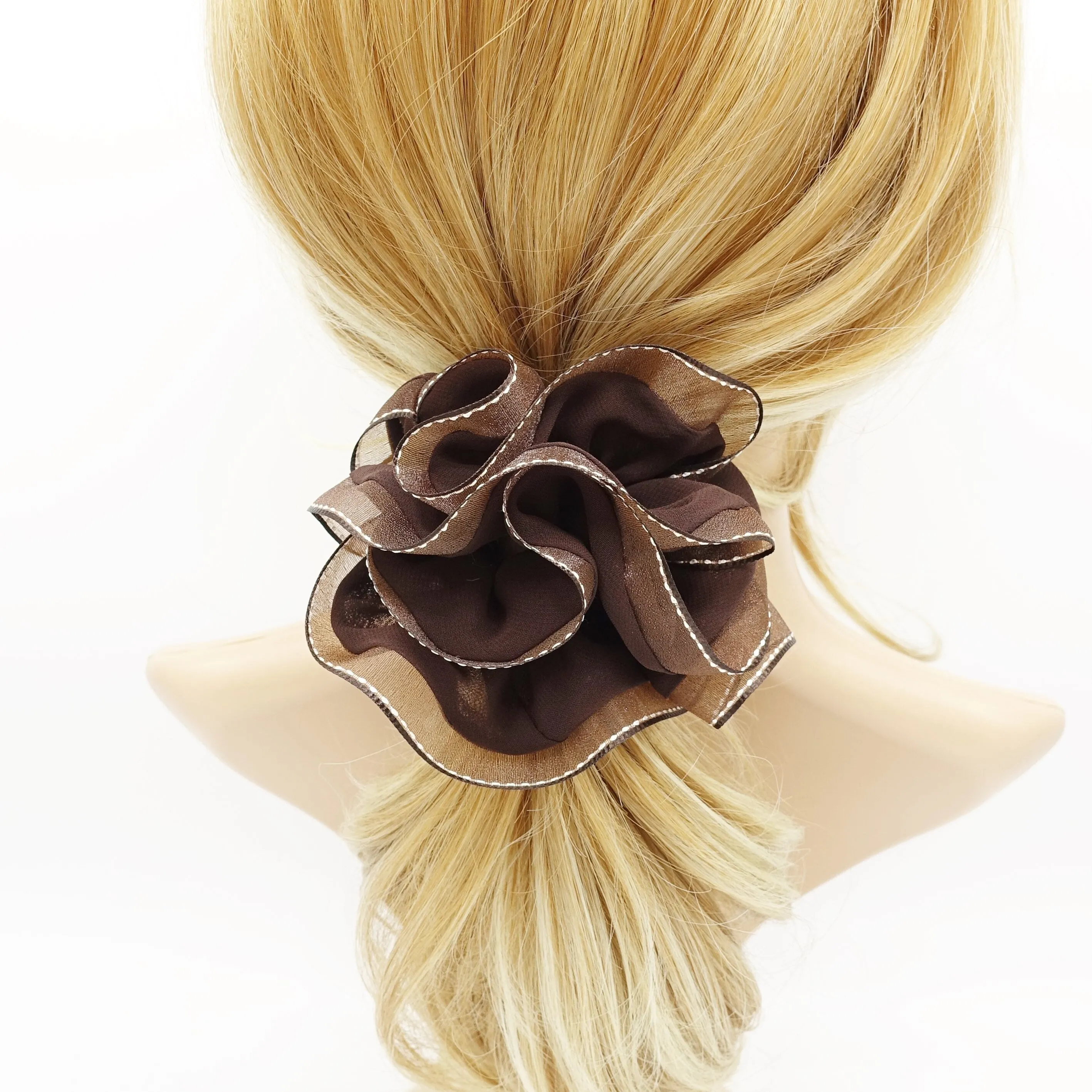 organza edge scrunchies stitch trim chiffon scrunchie woman hair accessory