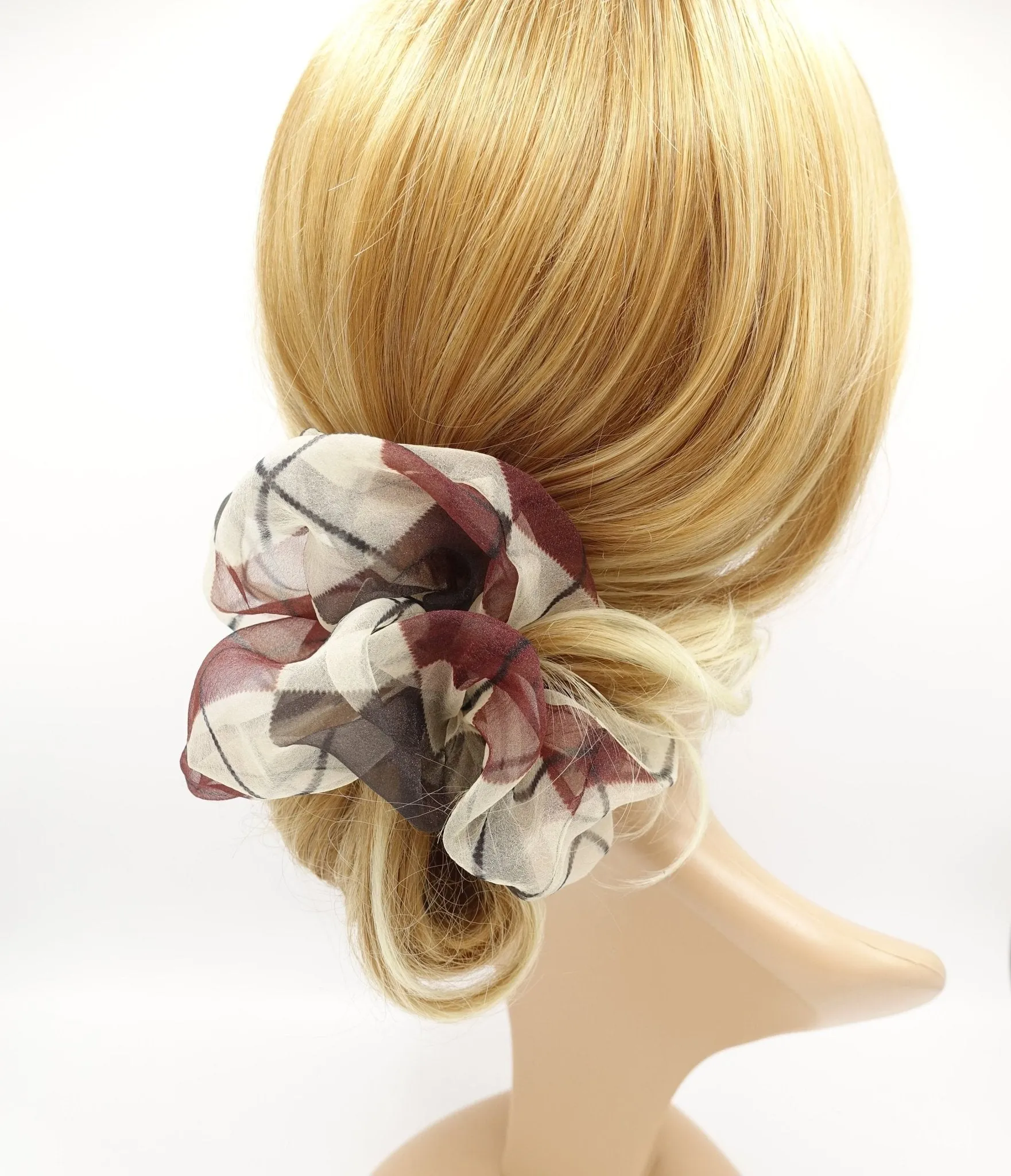 oversized organza scrunchies argyle pattern hair elastic scrunchie women hair accessories