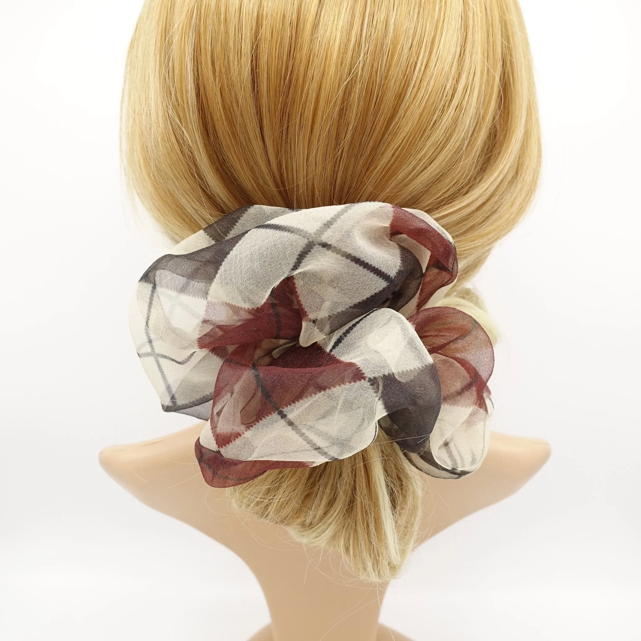 oversized organza scrunchies argyle pattern hair elastic scrunchie women hair accessories