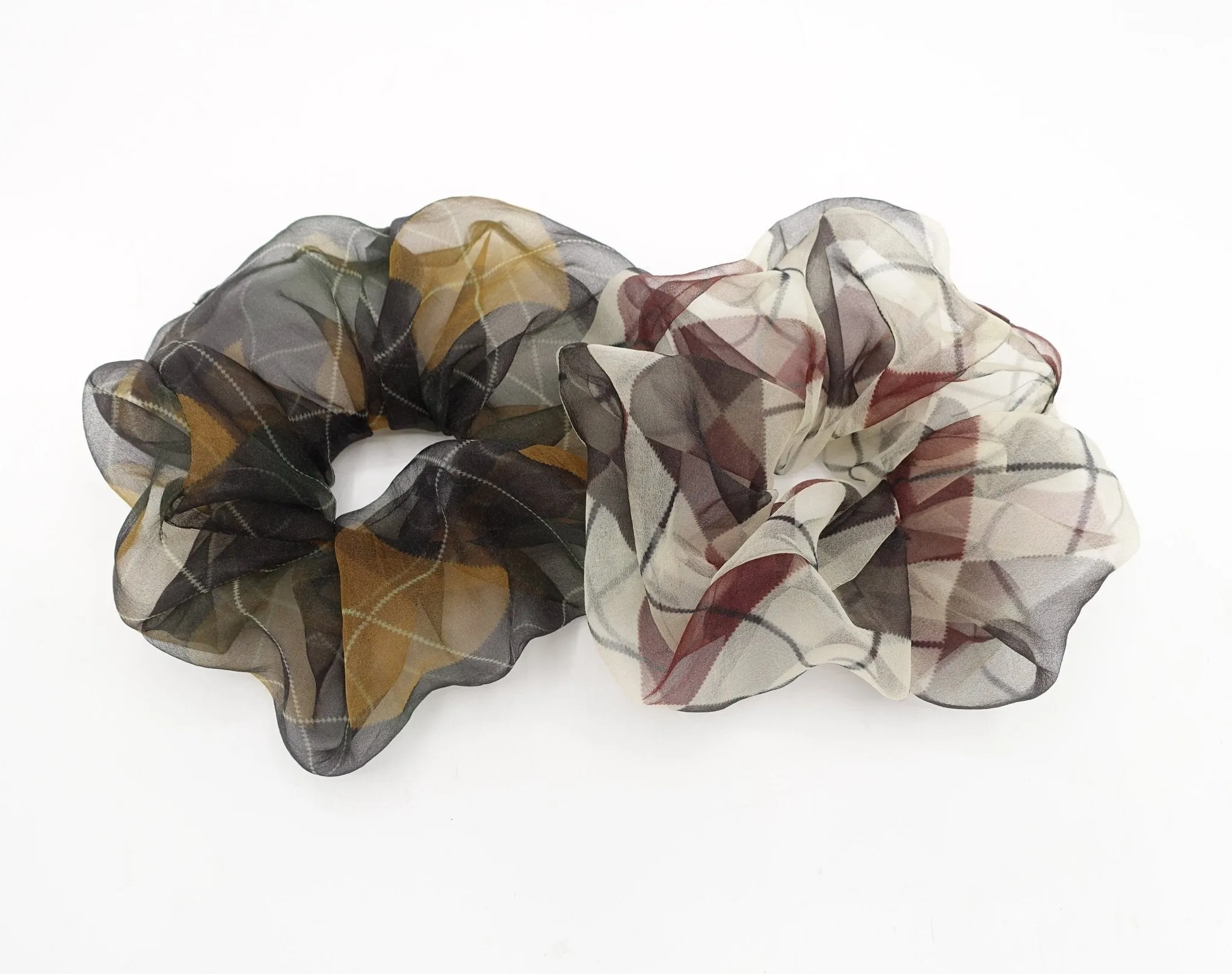 oversized organza scrunchies argyle pattern hair elastic scrunchie women hair accessories