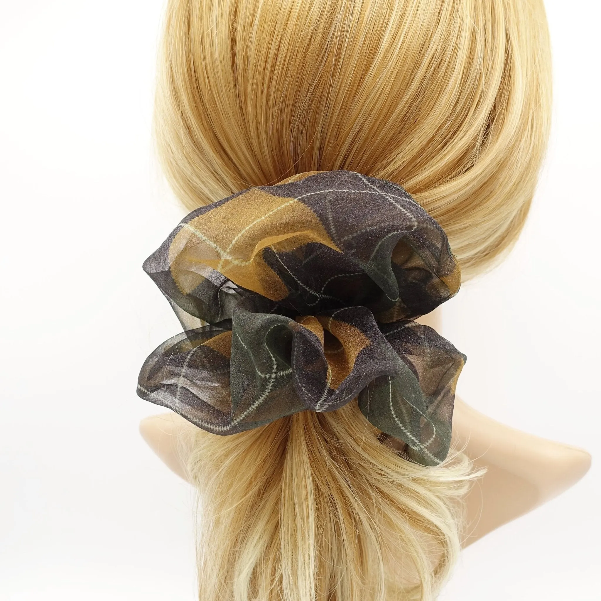 oversized organza scrunchies argyle pattern hair elastic scrunchie women hair accessories