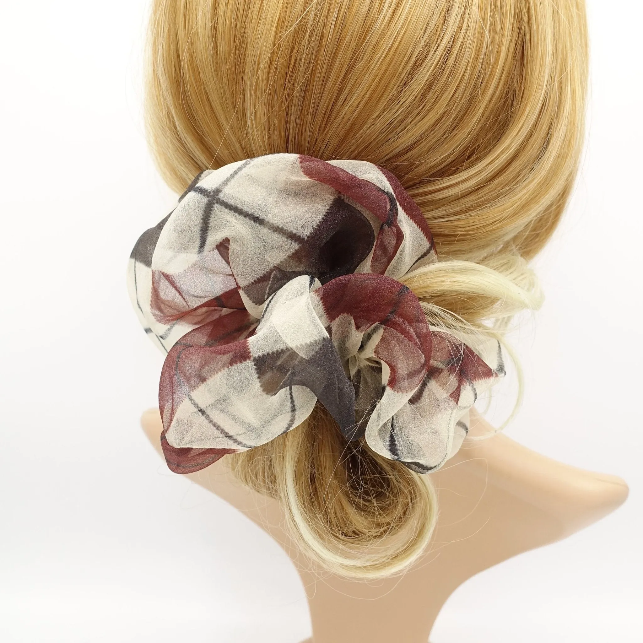 oversized organza scrunchies argyle pattern hair elastic scrunchie women hair accessories