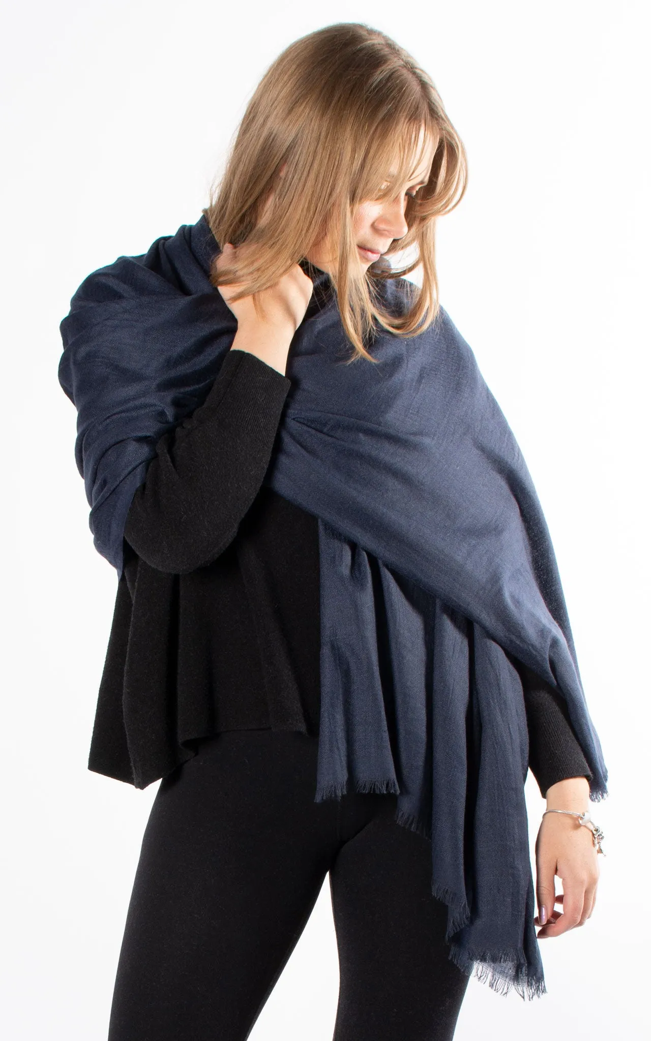 Oversized Pashmina Shawl Wrap Scarf - Navy