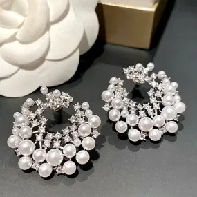 "Selena" - Pearl and Cubic Zirconia Bridal Earrings