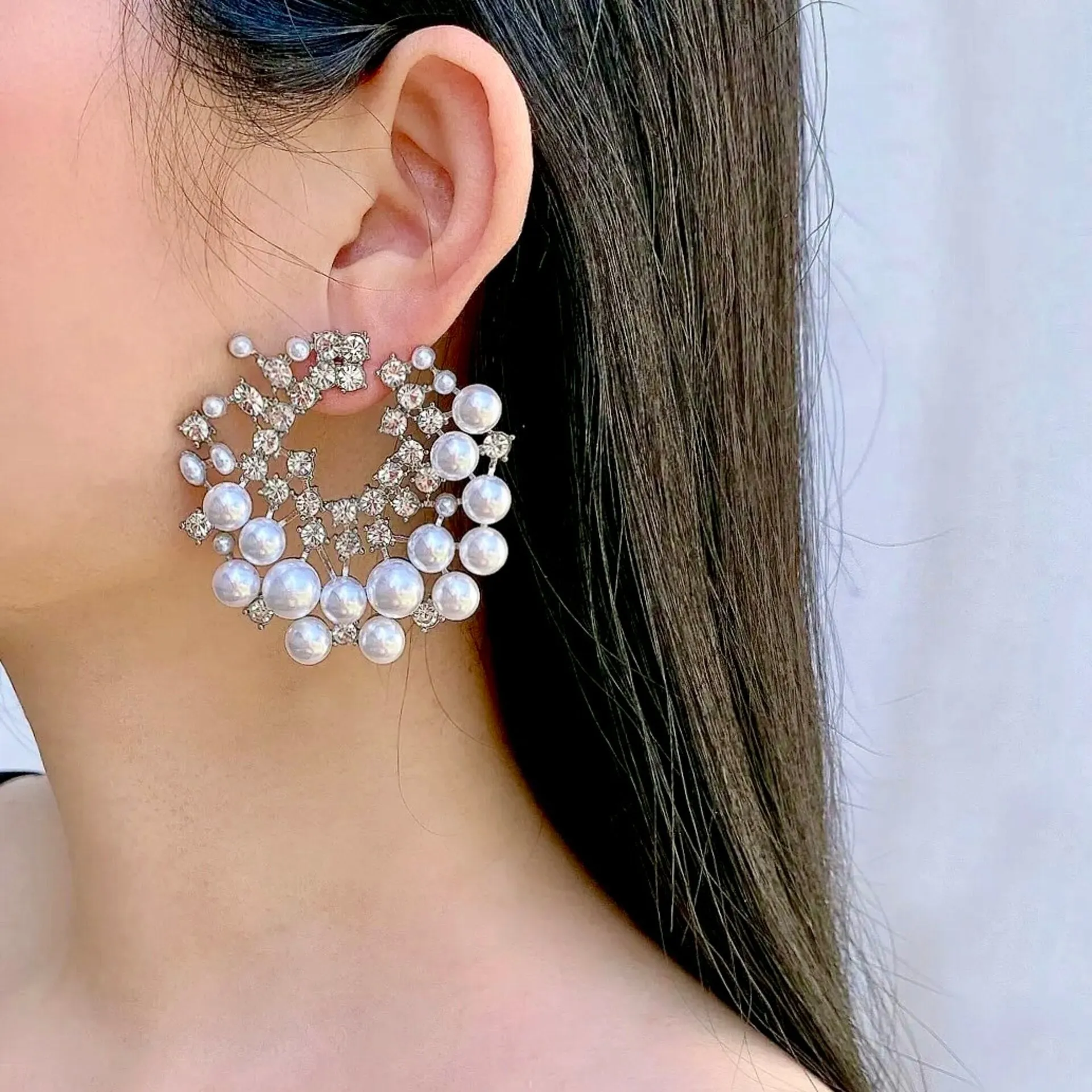 "Selena" - Pearl and Cubic Zirconia Bridal Earrings