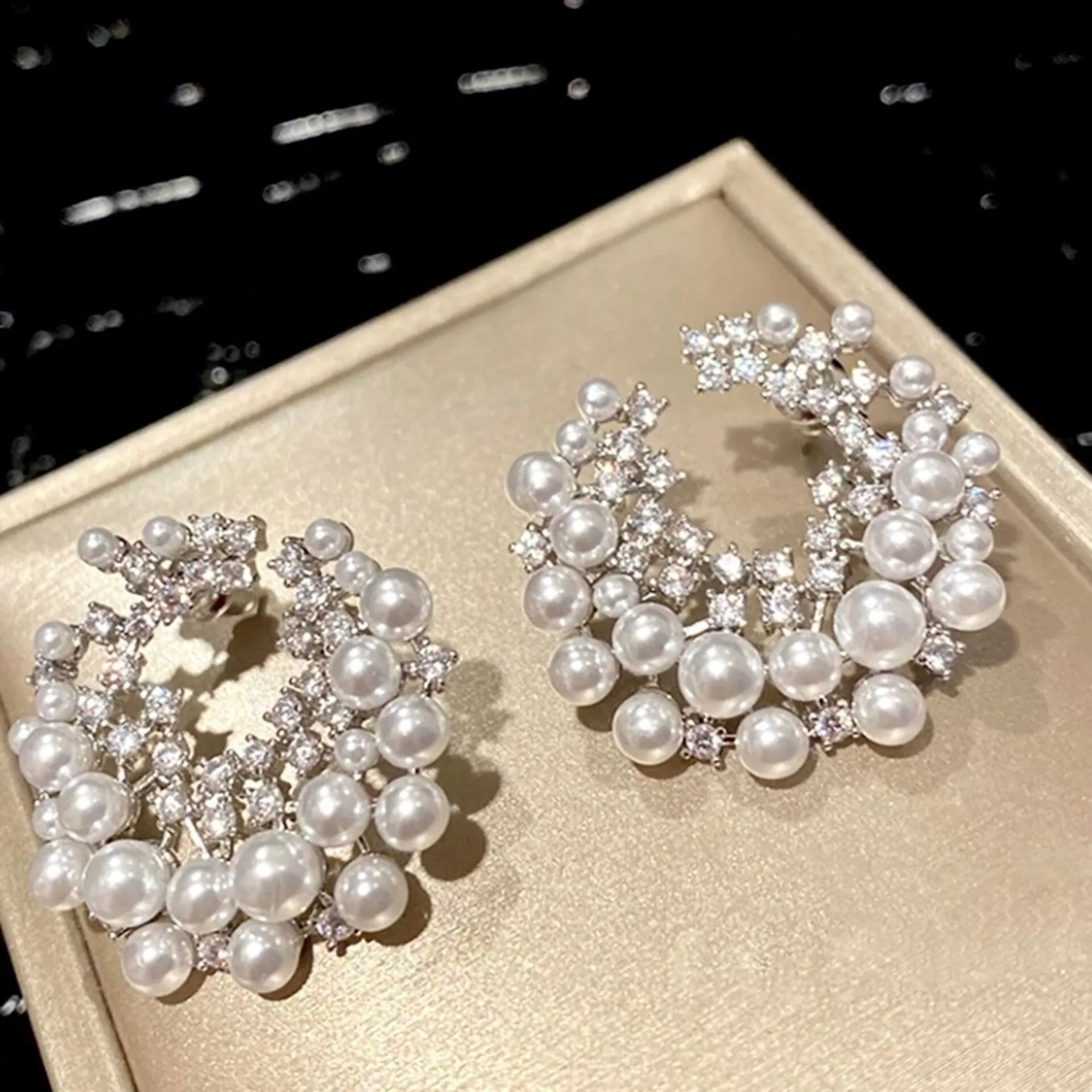 "Selena" - Pearl and Cubic Zirconia Bridal Earrings