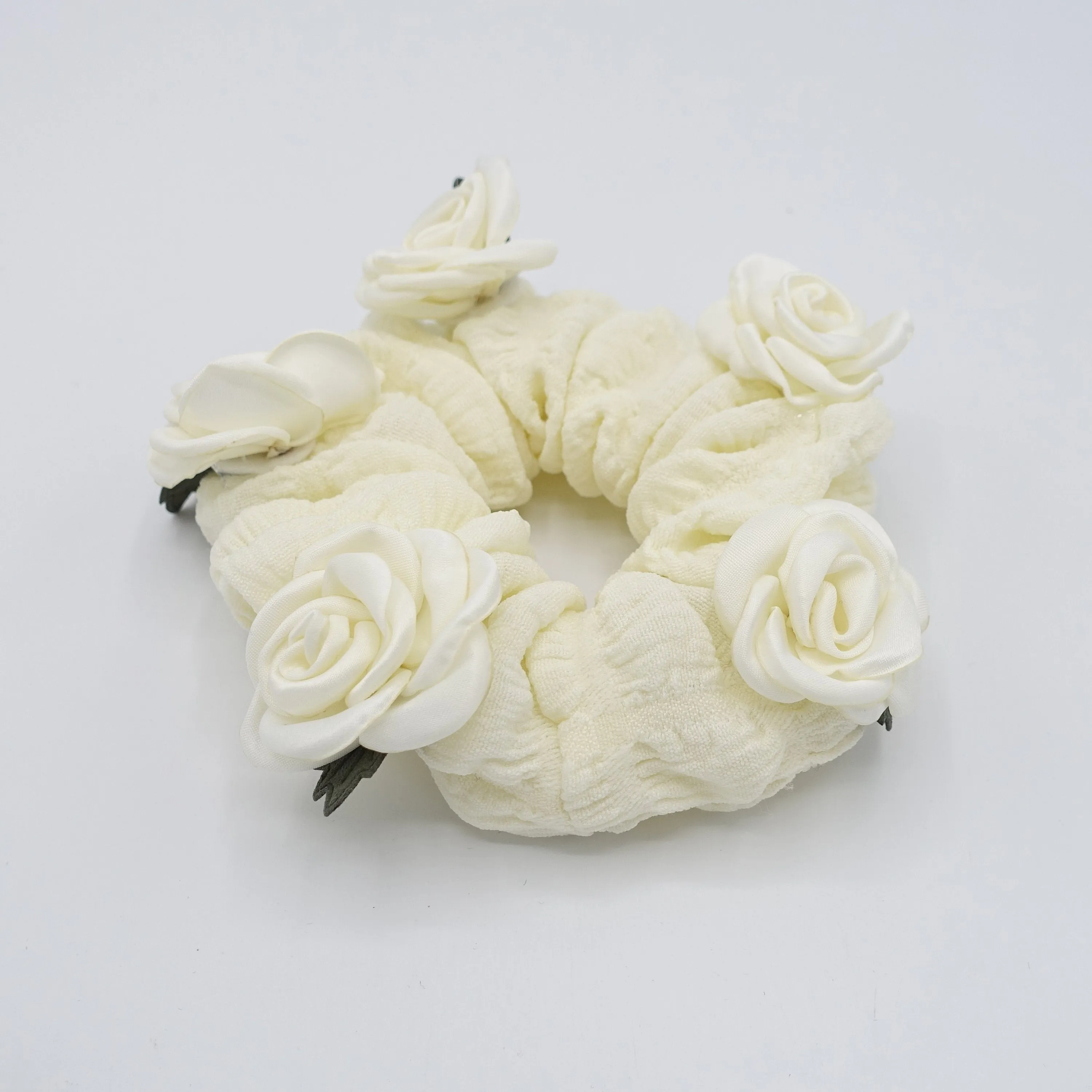 rose scrunchies, flower scrunchies, floral scrunchies for women