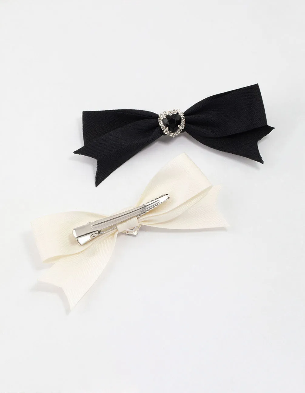 Silver Bling Heart Bow Hair Clip Pack