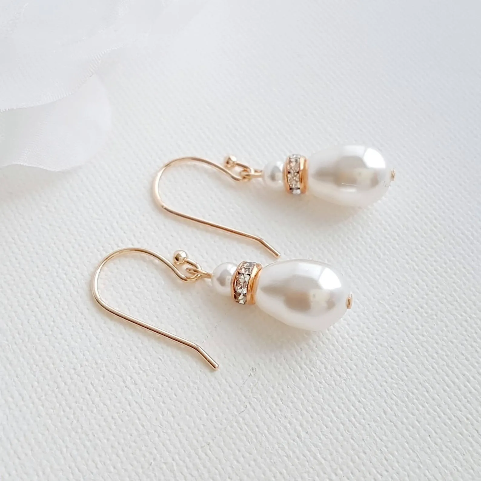 Simple Gold Earrings With Pearl Drops -June