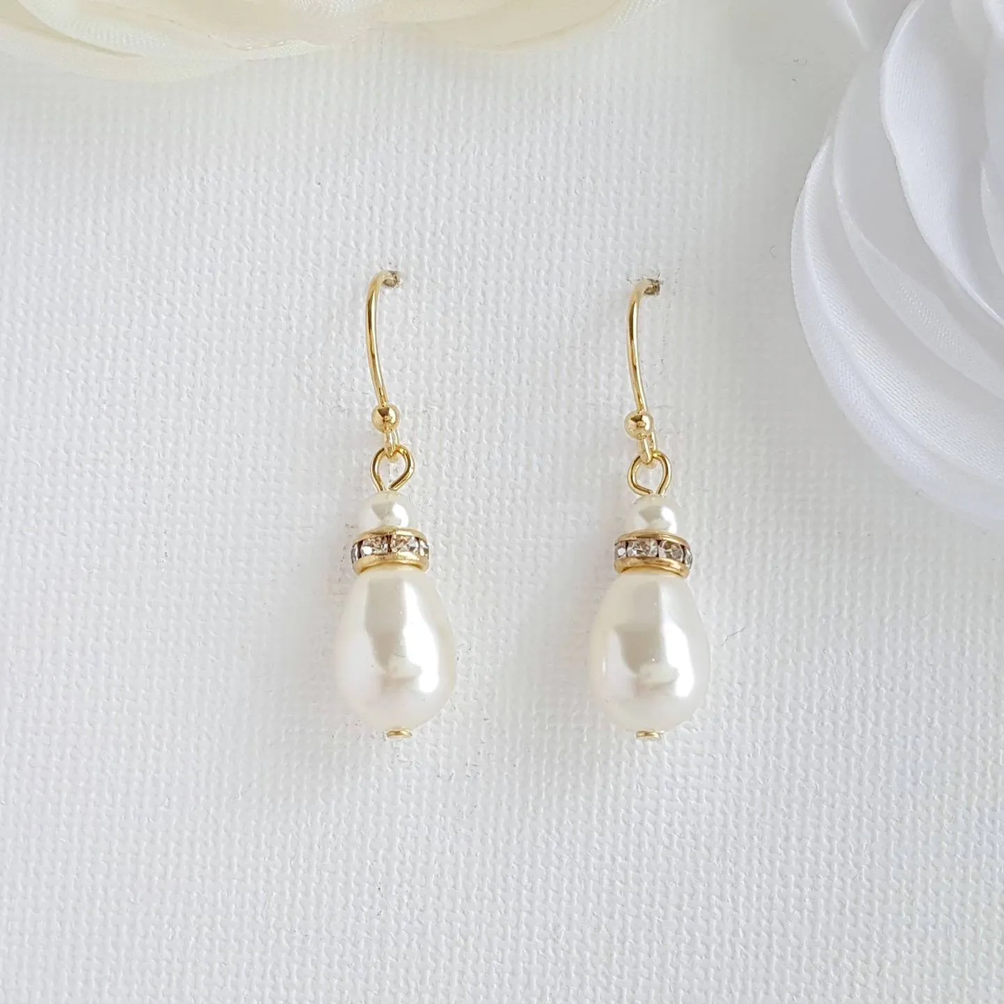 Simple Gold Earrings With Pearl Drops -June