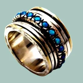 Spinner ring Israeli rings sterling silver 9 ct gold  bands. Bluenoemi  opals ring