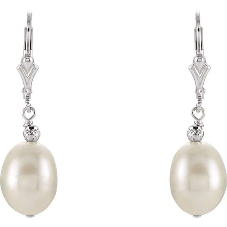 Sterling Silver 9-9.5 mm Cultured White Freshwater Pearl Earrings