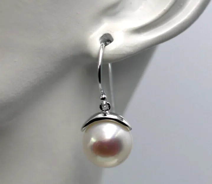 Sterling Silver 925 Freshwater Cultured Button Pearl Earrings