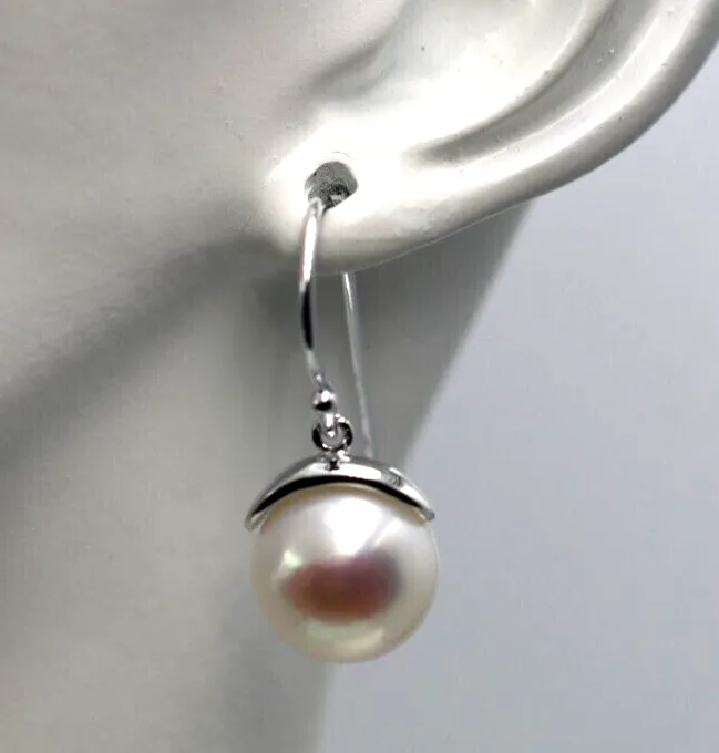 Sterling Silver 925 Freshwater Cultured Button Pearl Earrings