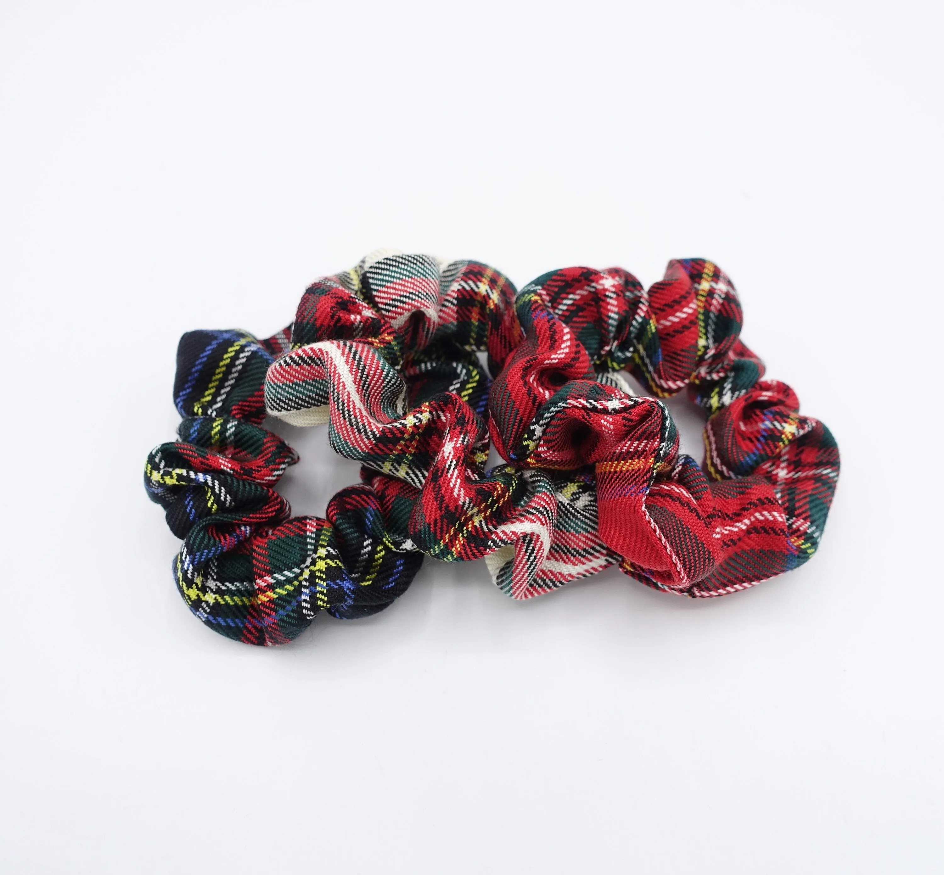 tartan scrunchies set, A set of 3 Tartan scrunchies, check scrunchies hair ties for women