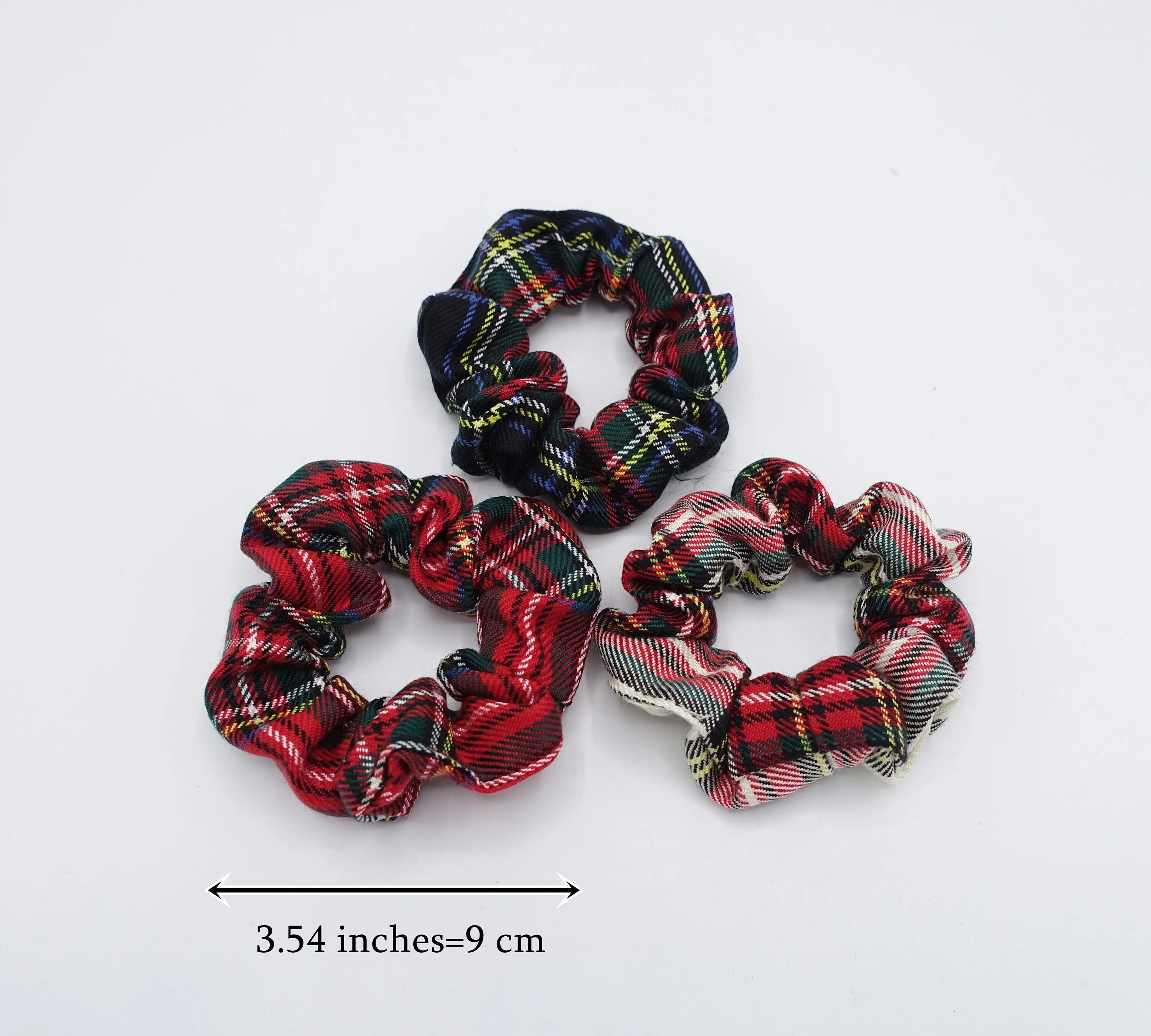 tartan scrunchies set, A set of 3 Tartan scrunchies, check scrunchies hair ties for women