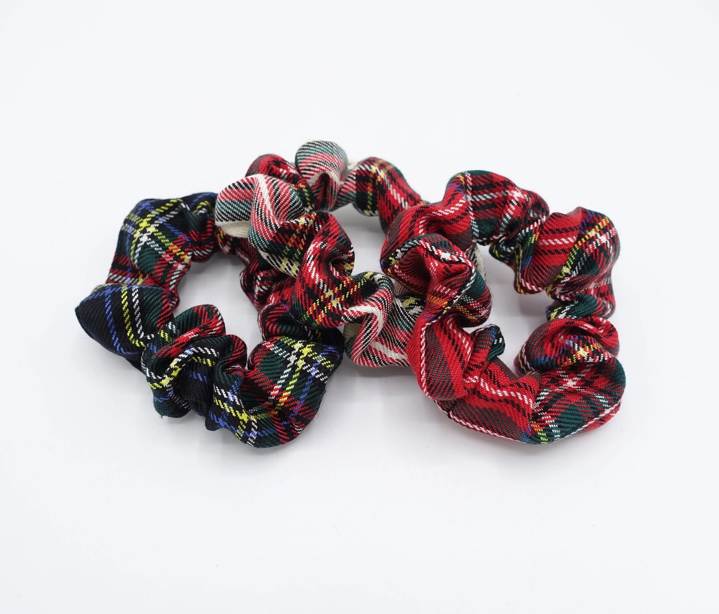 tartan scrunchies set, A set of 3 Tartan scrunchies, check scrunchies hair ties for women