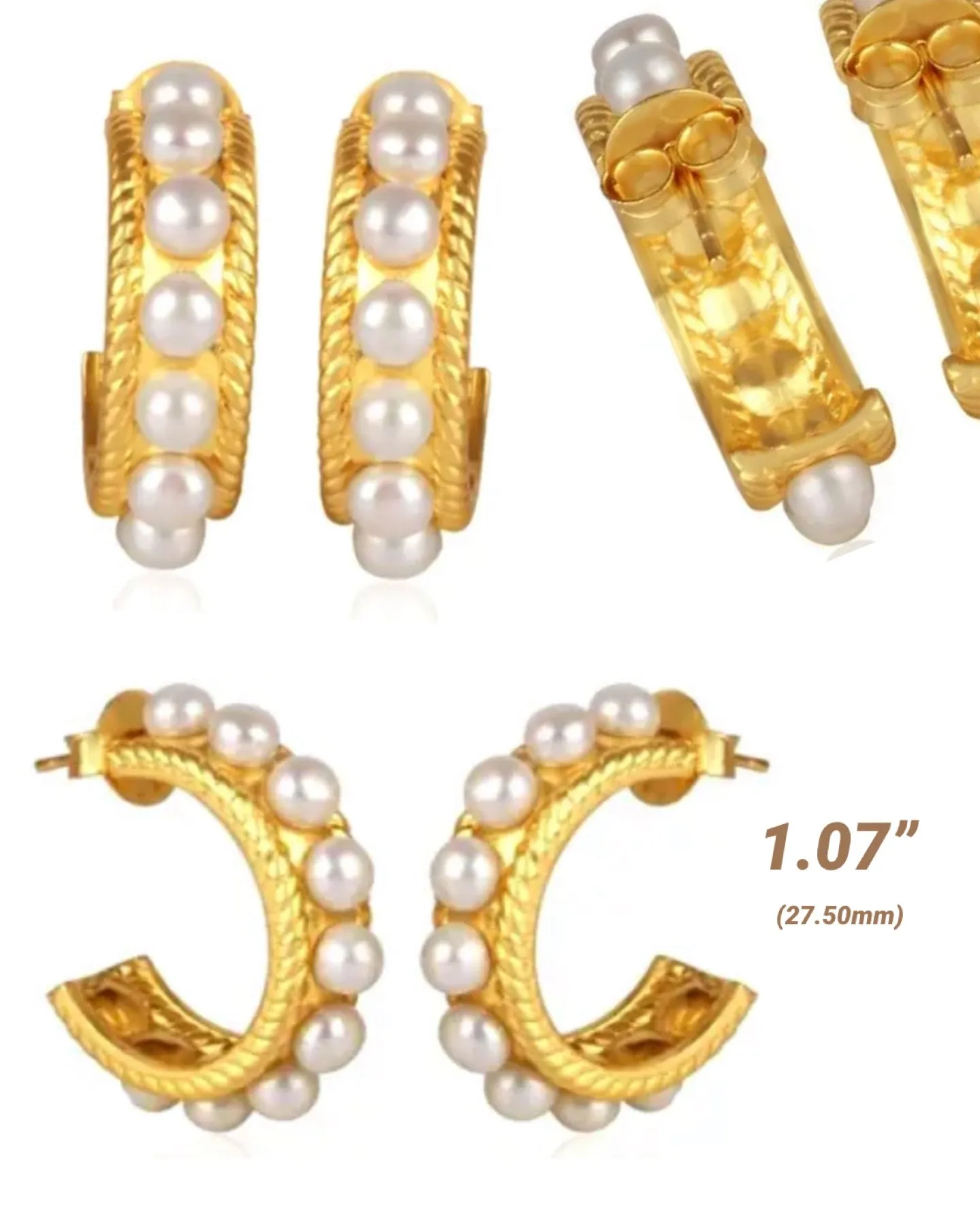 Timeless Freshwater Pearl 24k Gold Vermeil Hoops 1.07”