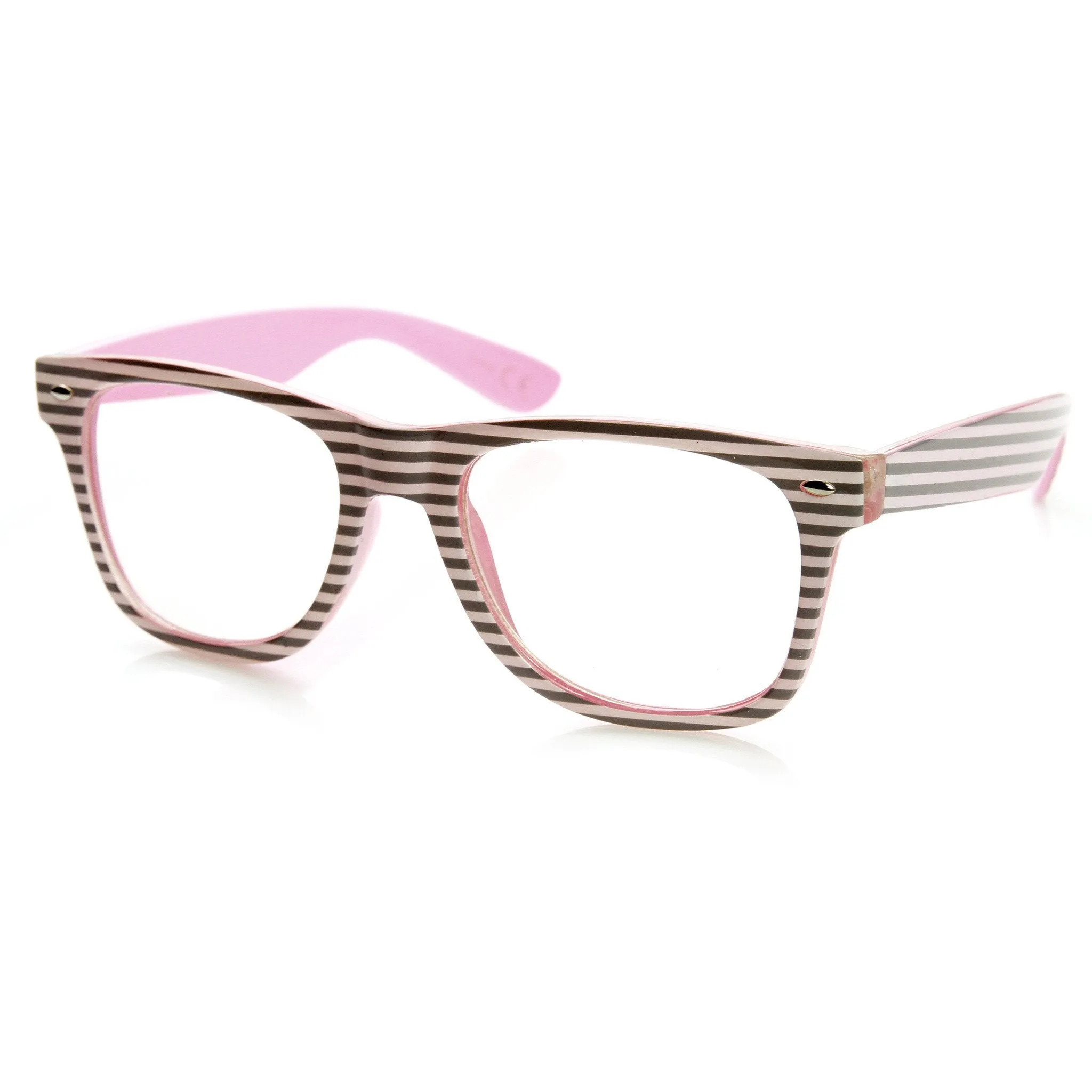 Two Tone Pastel Striped Clear Lens Horned Rim Glasses