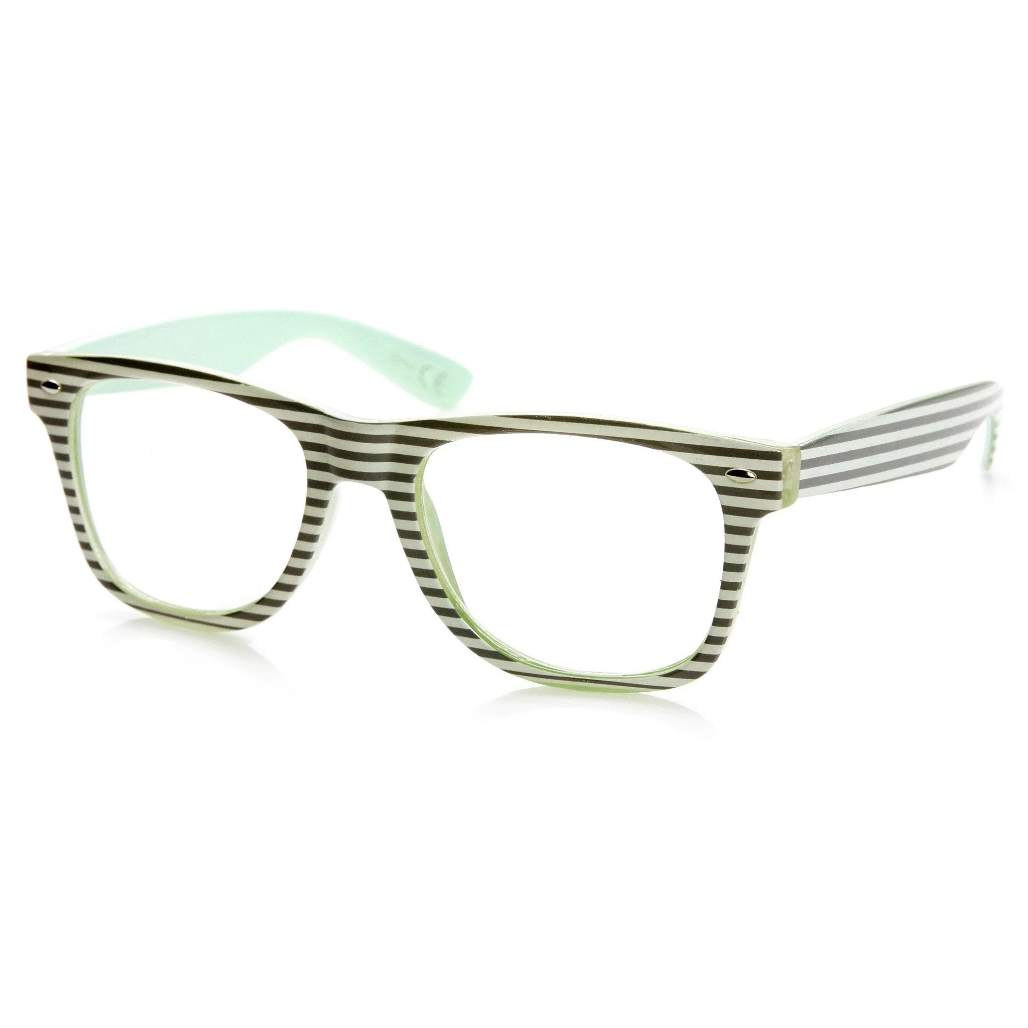 Two Tone Pastel Striped Clear Lens Horned Rim Glasses