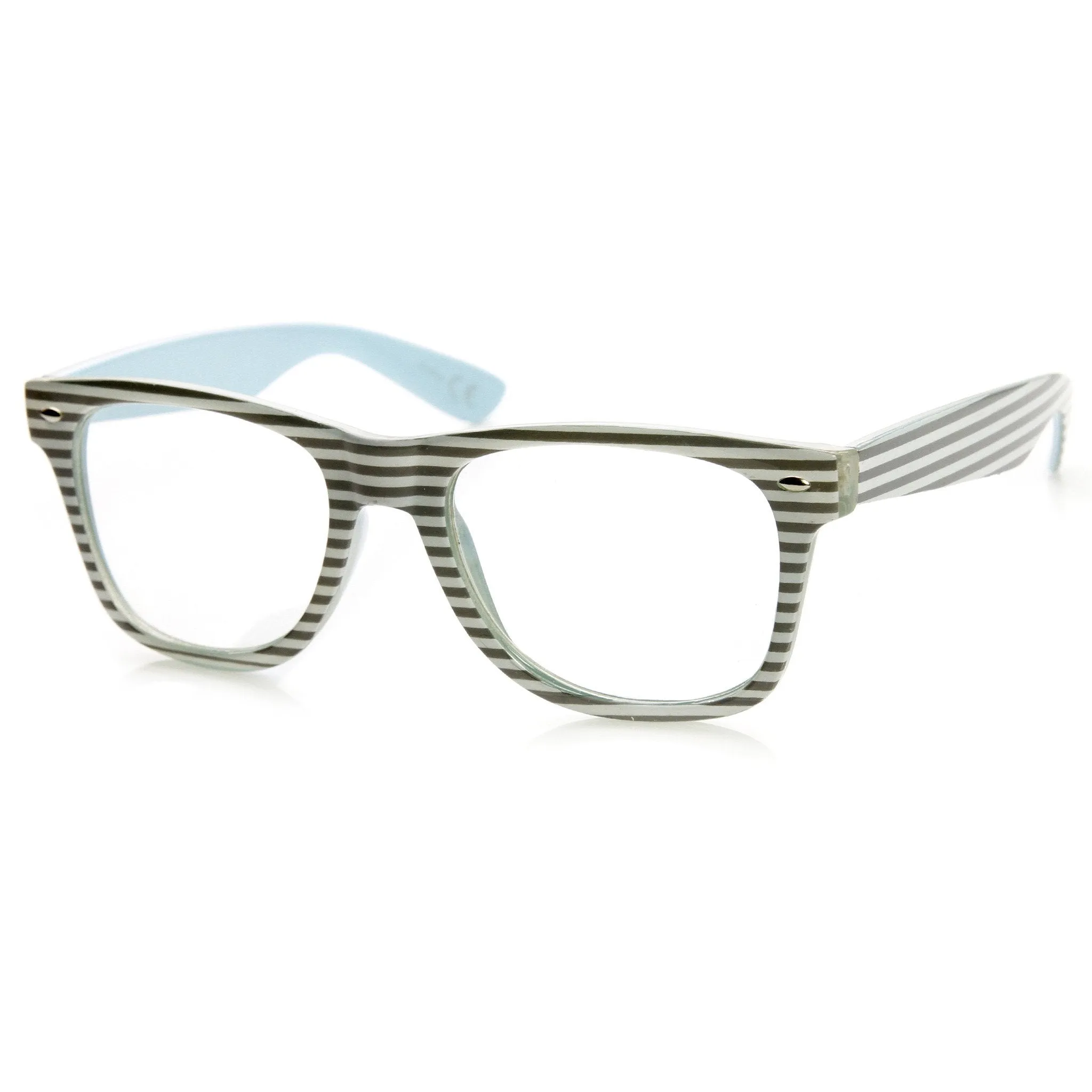 Two Tone Pastel Striped Clear Lens Horned Rim Glasses