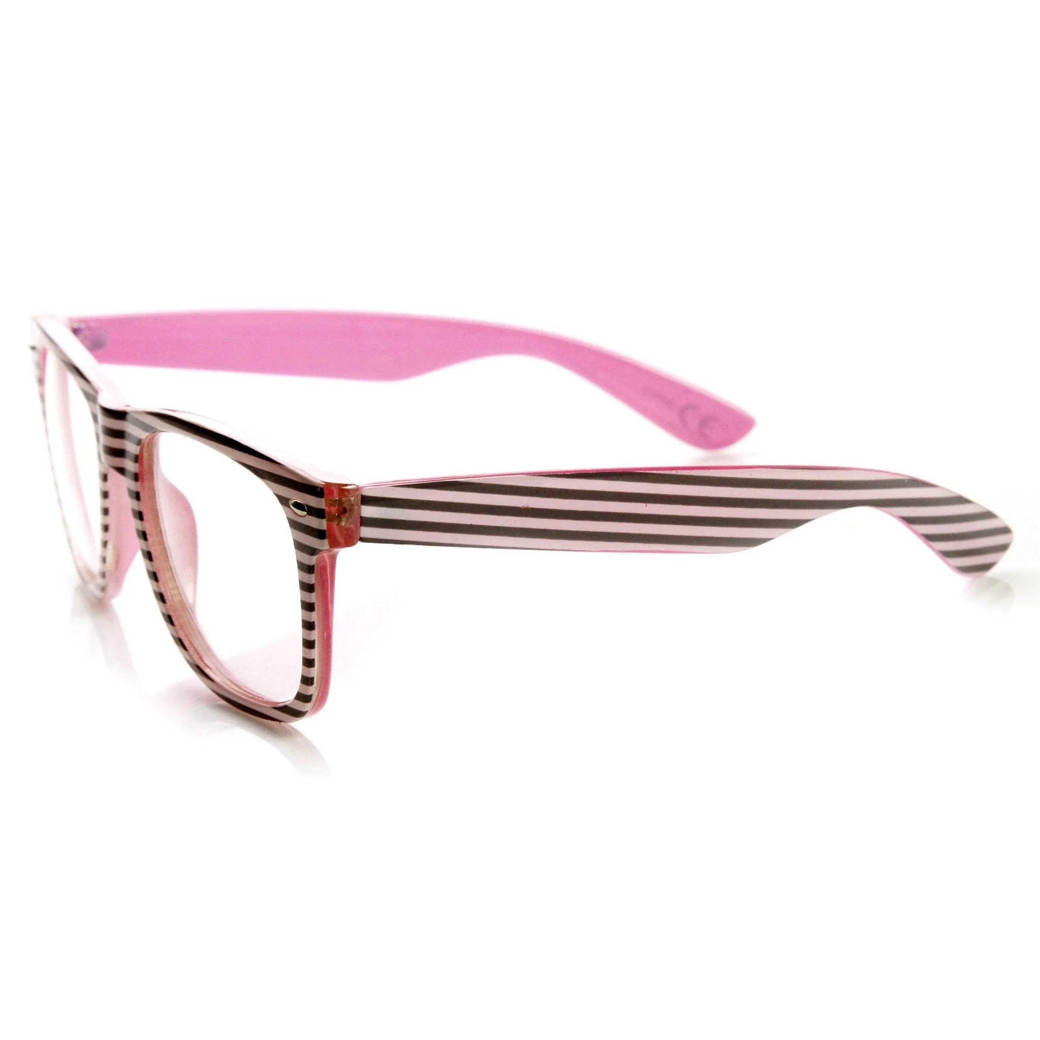 Two Tone Pastel Striped Clear Lens Horned Rim Glasses