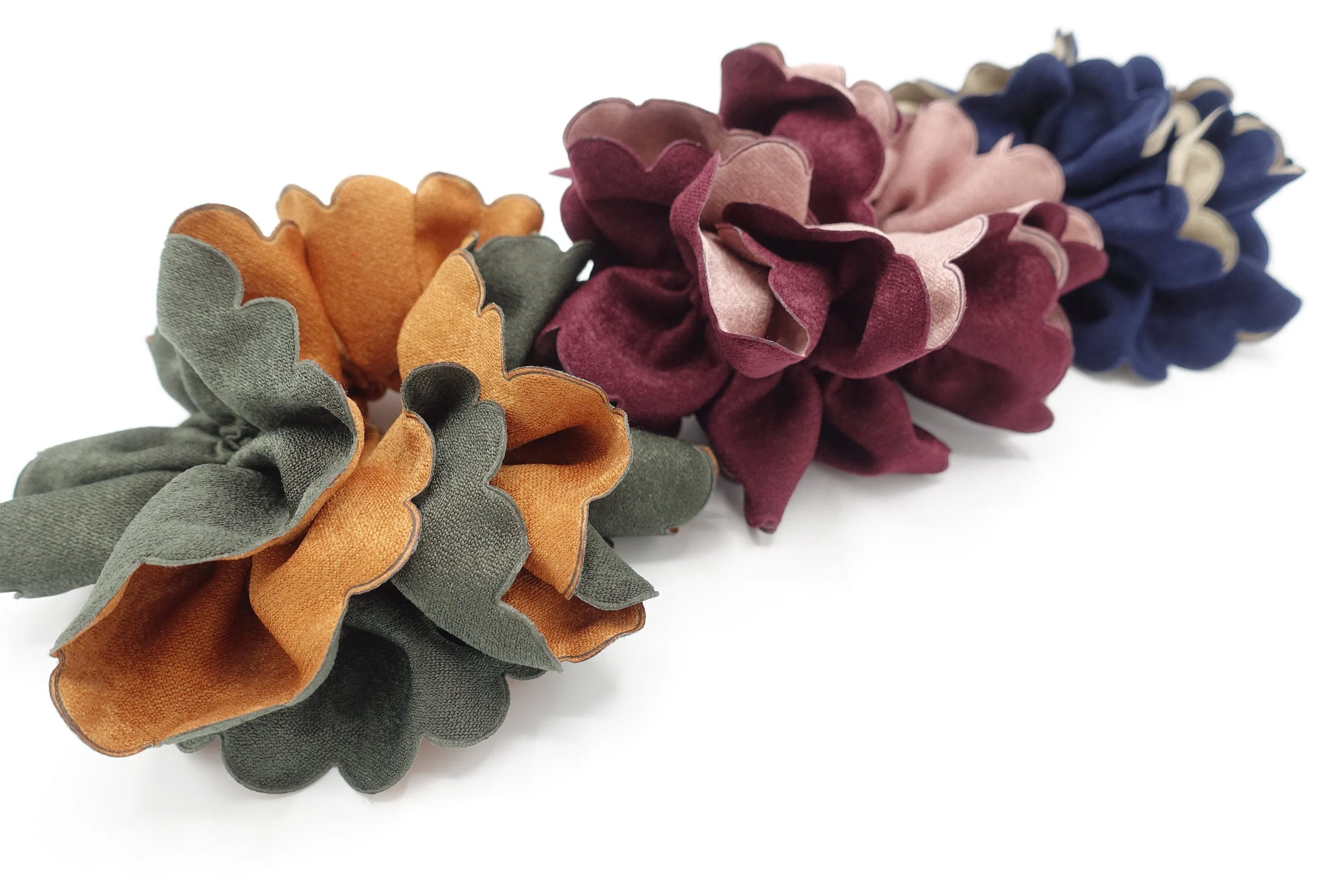 two tone scrunchies micro fiber floral petal scrunchie hair elastic women hair accessories