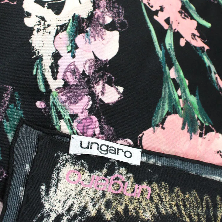 Ungaro Scarf Black Pink Green Abstract Floral - Twill Silk Square Foulard BLACK FRIDAY SALE