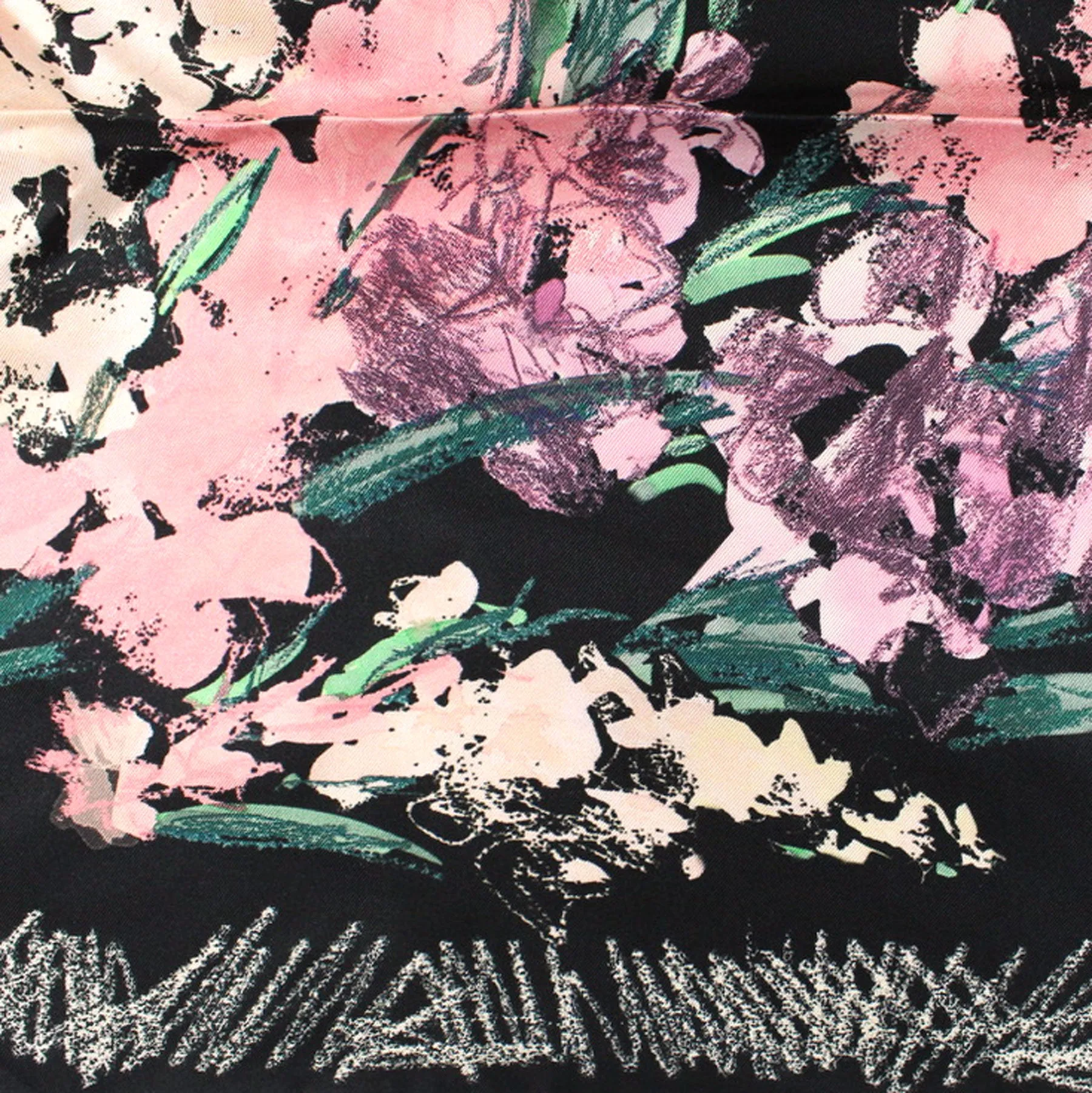 Ungaro Scarf Black Pink Green Abstract Floral - Twill Silk Square Foulard BLACK FRIDAY SALE