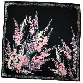 Ungaro Scarf Black Pink Green Abstract Floral - Twill Silk Square Foulard BLACK FRIDAY SALE