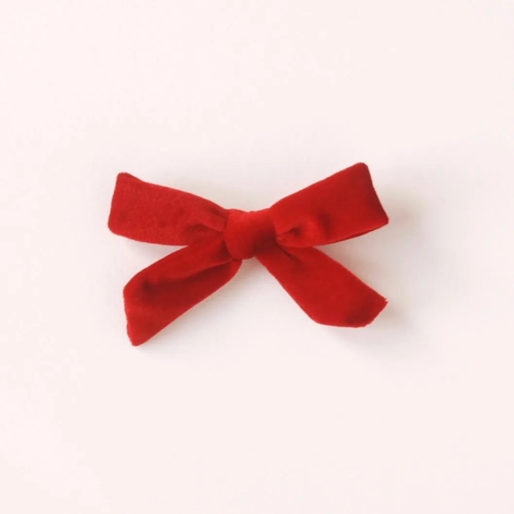 Velveteen Velvet Bow Children's Hair Clips - Red