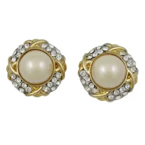 White Dome Pearl Surrounded by Crystals Clip Earring - PRE350