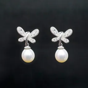 Willow X - Real Silver Freshwater Pearl Butterfly Drop Earrings