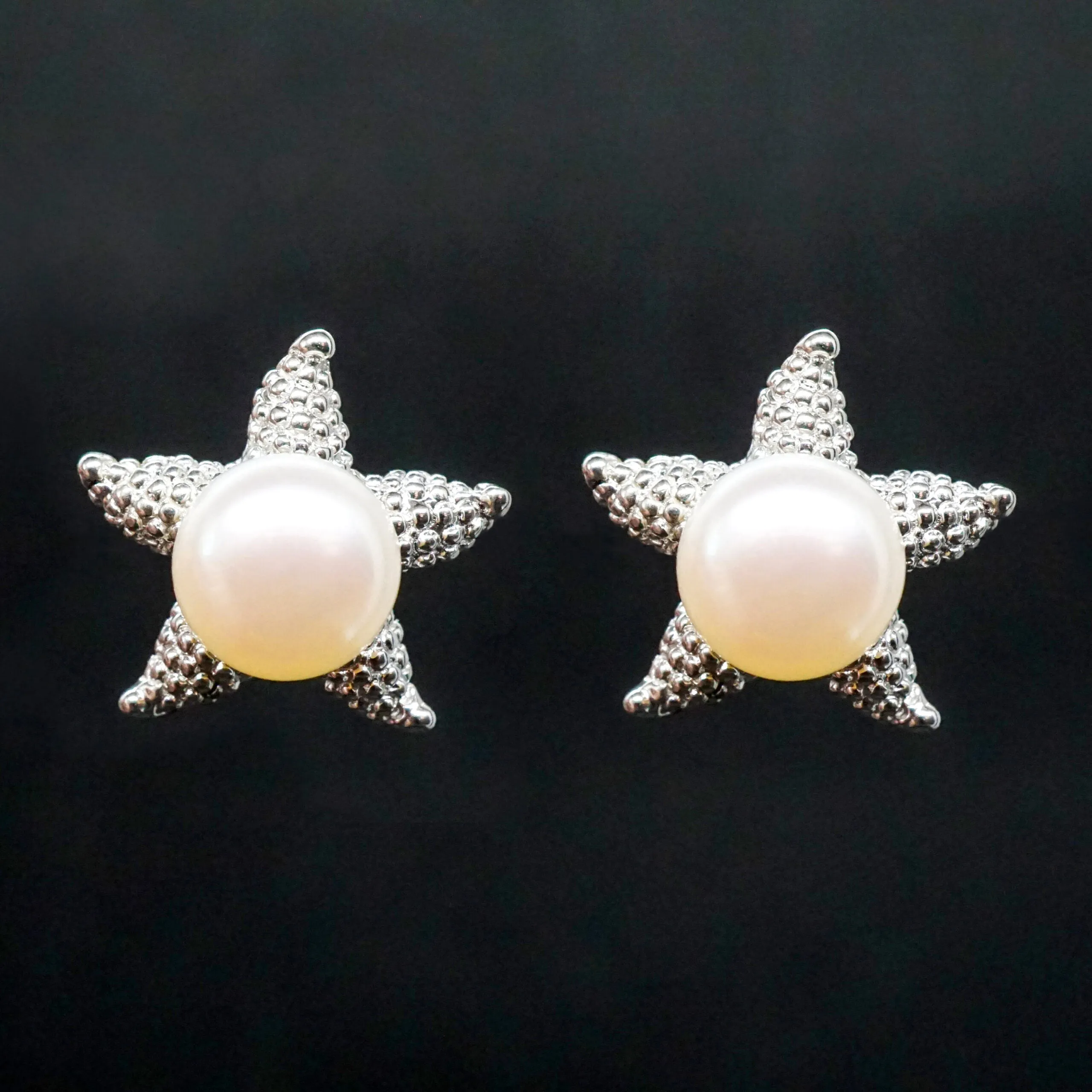 Zoe X - Real Sterling Silver Freshwater Pearl Star Stud Earrings