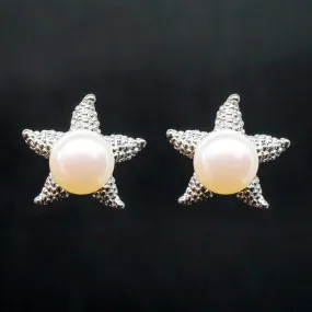 Zoe X - Real Sterling Silver Freshwater Pearl Star Stud Earrings